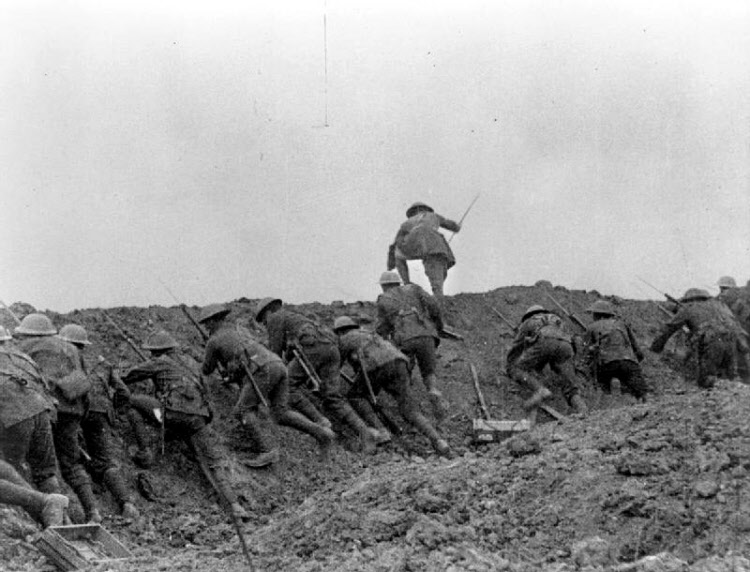 Men going over the top on the first day of the Battle of the Somme
