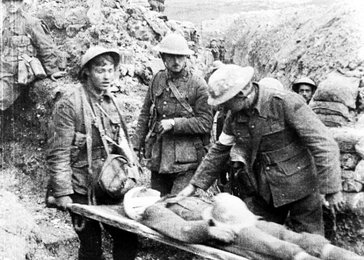 Somme wounded soldier - still from the film "Battle of the Somme"