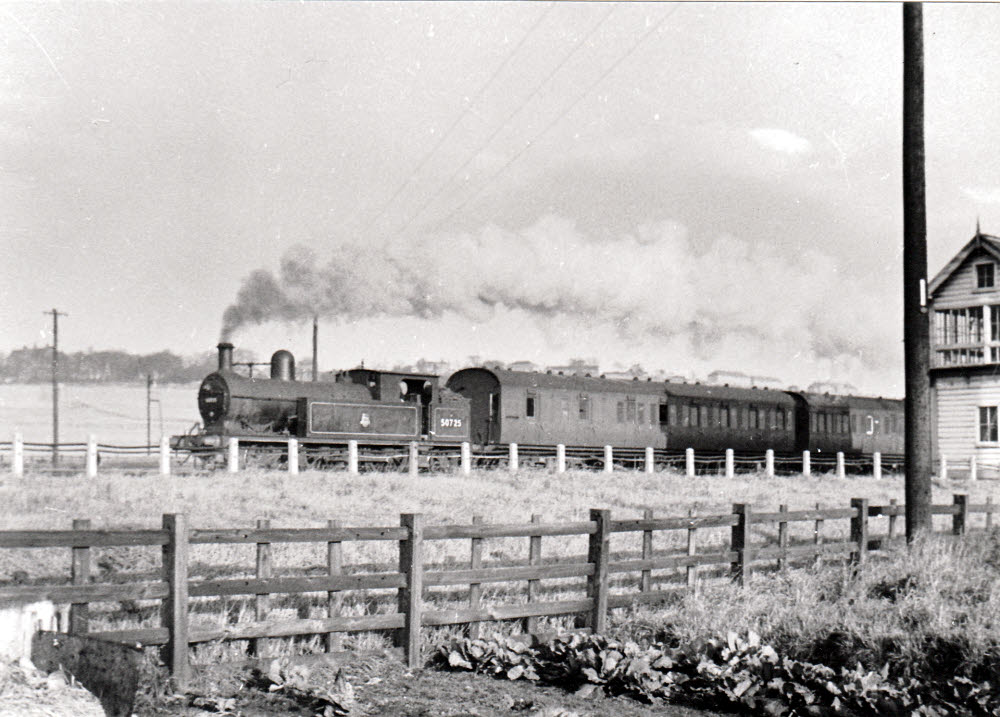 Steam loco 50725 at Ossett in the 1950s